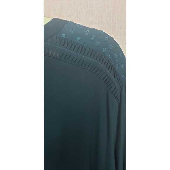 Daniel Rainn Blouse Top Plus 3X Hunter Green Pintuck Polka Dot Sheer Shoulders - Picture 7 of 9